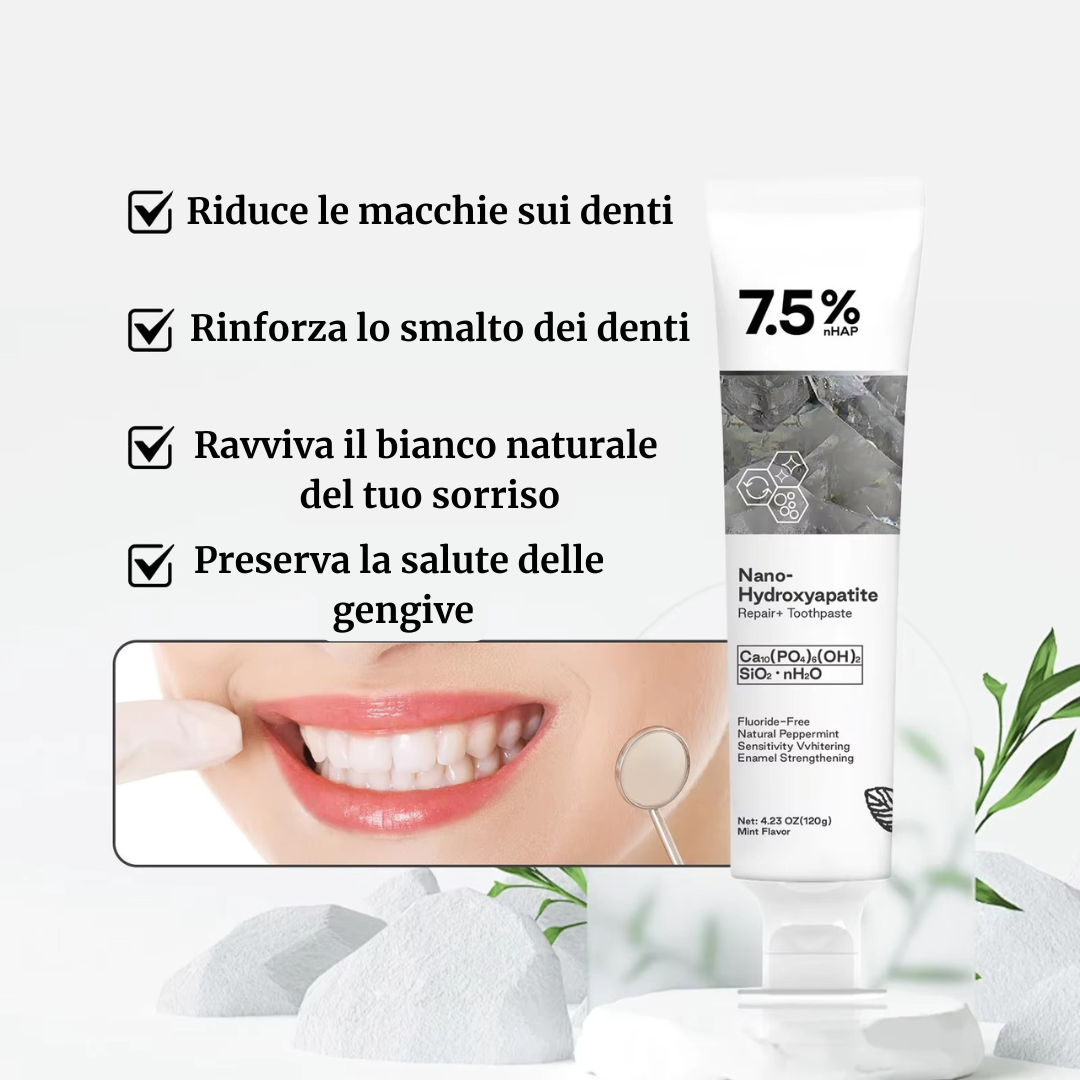 Dentifricio sbiancante Idrossipatite, l'elemento naturale di cui sono fatti i denti